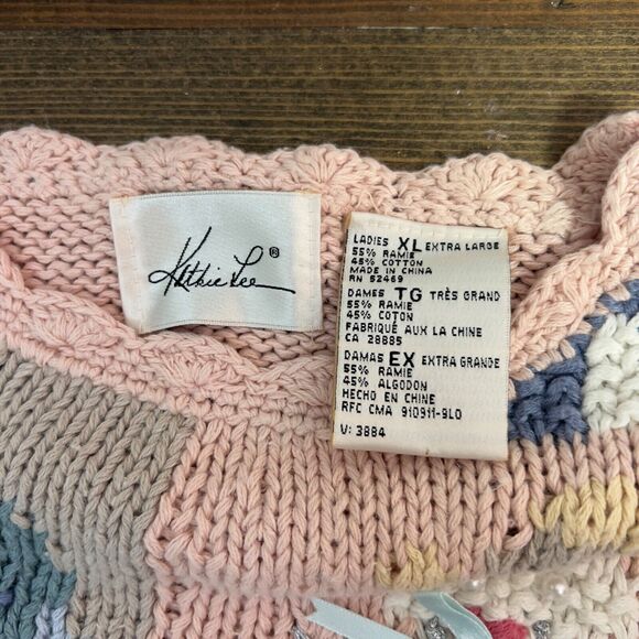 Vintage Kathie Lee Christmas Cardigan Sweater Women's XL Lt Pink Holiday - Picture 7 of 8